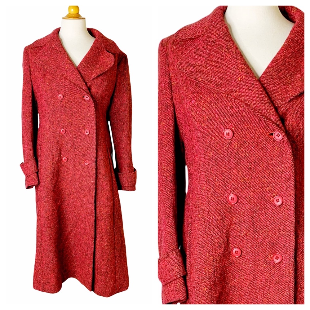 Vintage Dublin Pink Tweed Wool Trench coat - 14 XL